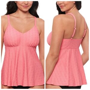 Swim Solutions Textured Underwire Tankini Top Guava | Full Coverage Swim | 16